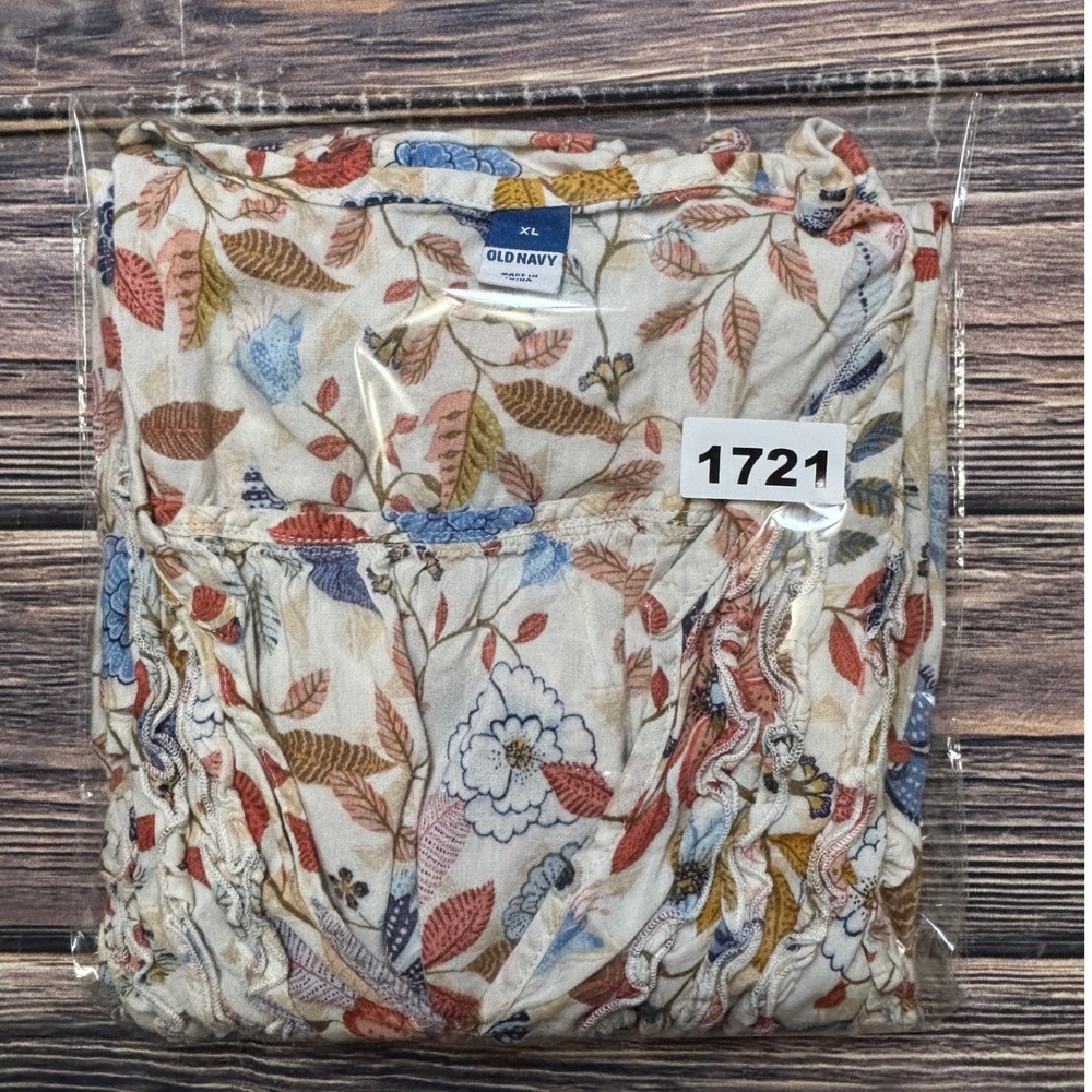 Old Navy Womens XL Floral Sleeveless Ruffle Blouse V-Neck Cotton Rayon Top - Picture 13 of 13